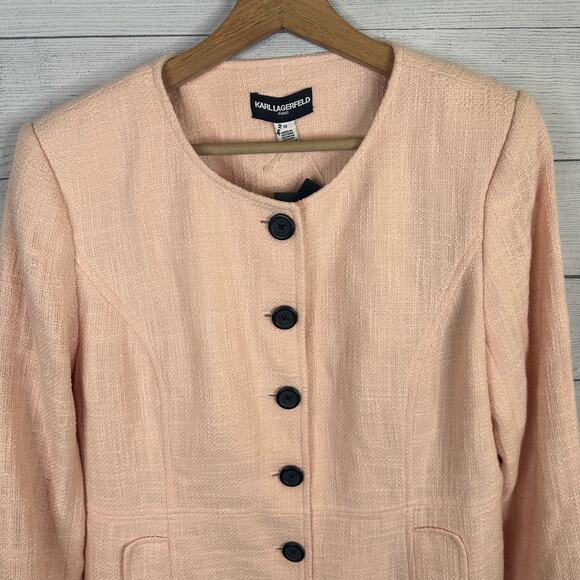 New Karl Lagerfeld Womens size 12 Long Button Front Jacket Blazer Sherbert Pink - Picture 3 of 14